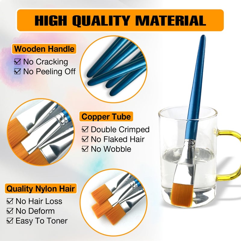 Greatandrew Great Andrew 12 Pieces 1 inch Flat Paint Brushes for Acrylic Painting, Small Paint Brushes with Wooden Handle for Acrylic, Watercolor, Oil, Crafts, Face Body DIY Painting - Image 3